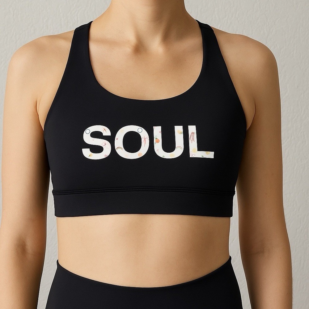 Lululemon x SoulCycle Energy Bra Black Criss Cross Back SOUL Logo Women's Size 6